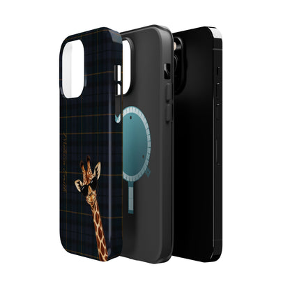 Personalized Giraffe Phone Case —Tartan Print Magnetic Impact-Resistant