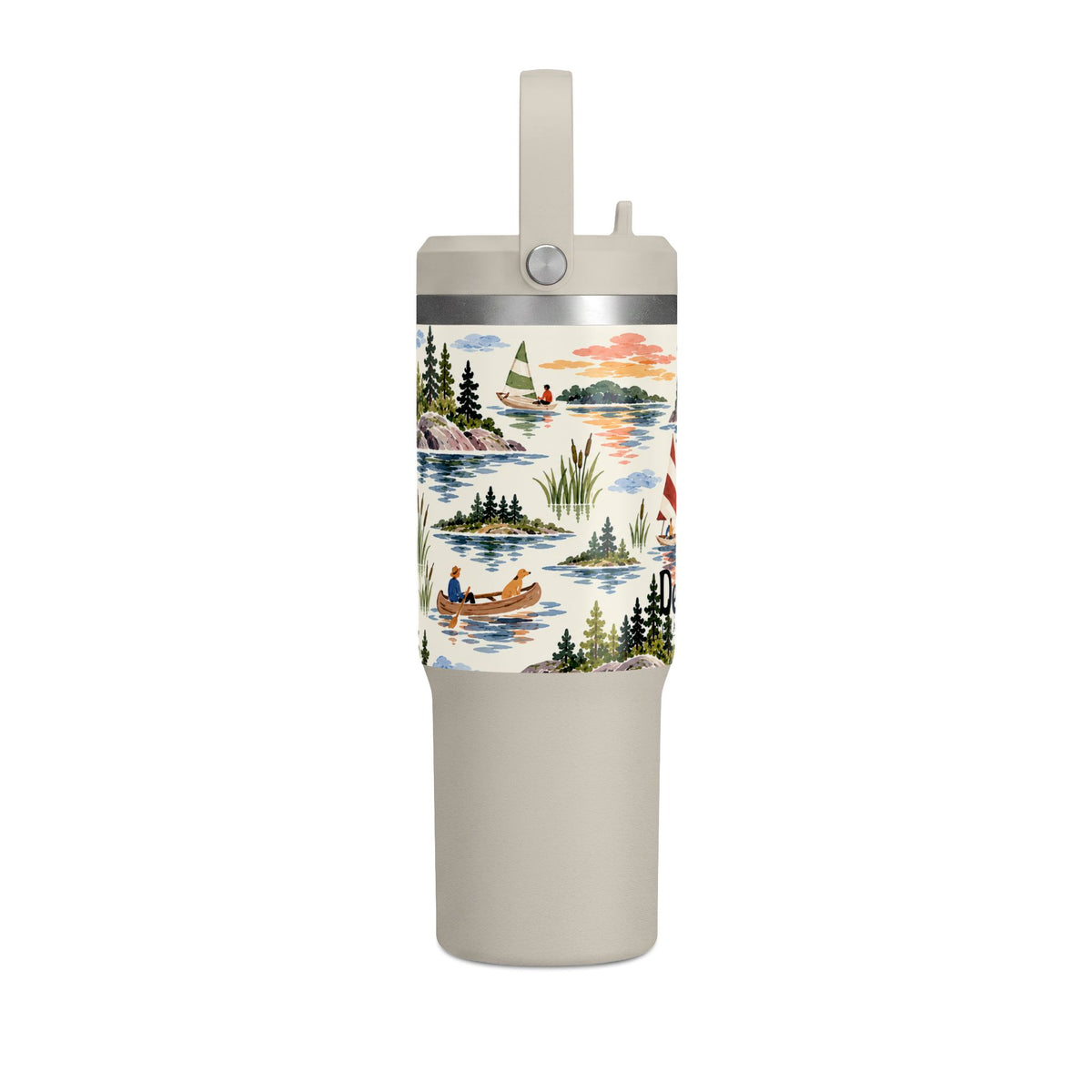 32oz Travel Tumbler — Lakeside Camping & Sailing Watercolor Design