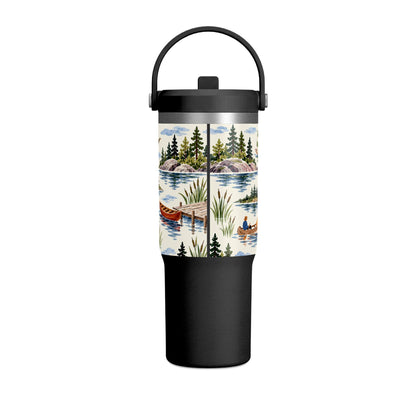 32oz Travel Tumbler — Lakeside Camping & Sailing Watercolor Design