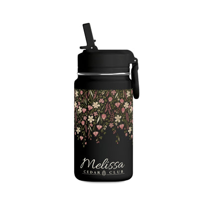14oz Mini Water Bottle — Pink Floral Straw Bottle (Hydro Peak)