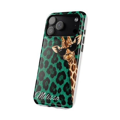 Personalized Giraffe Phone Case — Green Leopard Print Magnetic Impact-Resistant