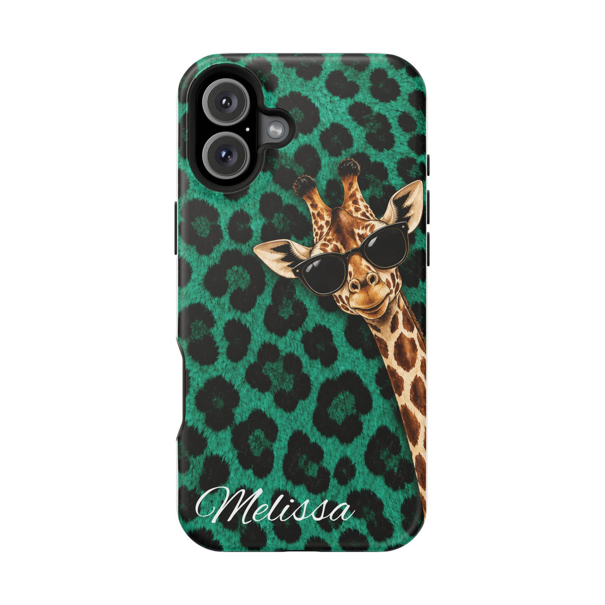 Personalized Giraffe Phone Case — Green Leopard Print Magnetic Impact-Resistant