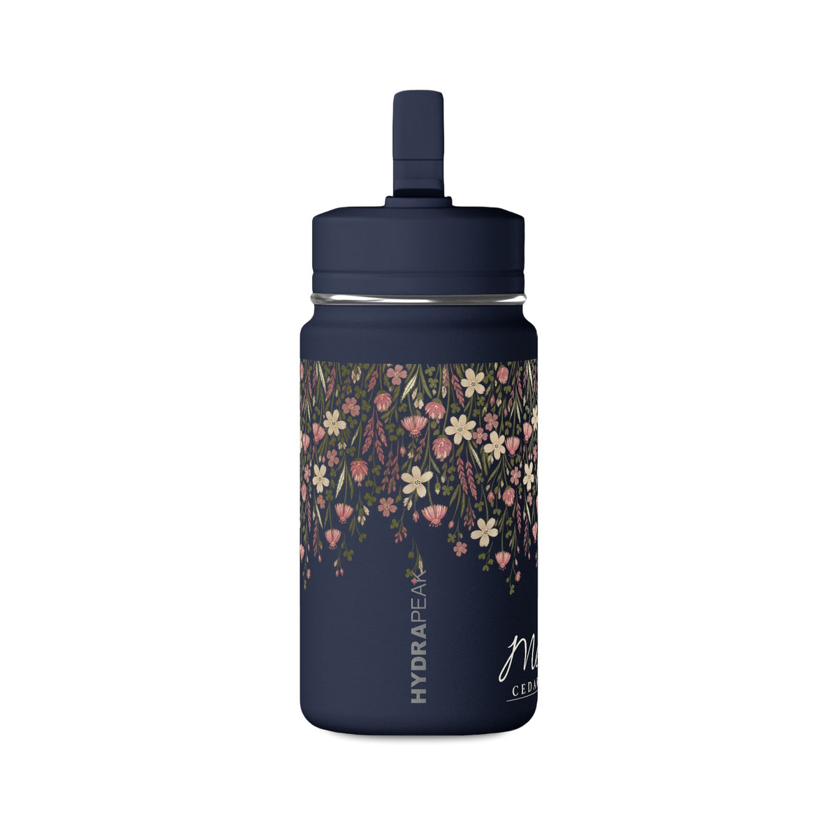 14oz Mini Water Bottle — Pink Floral Straw Bottle (Hydro Peak)