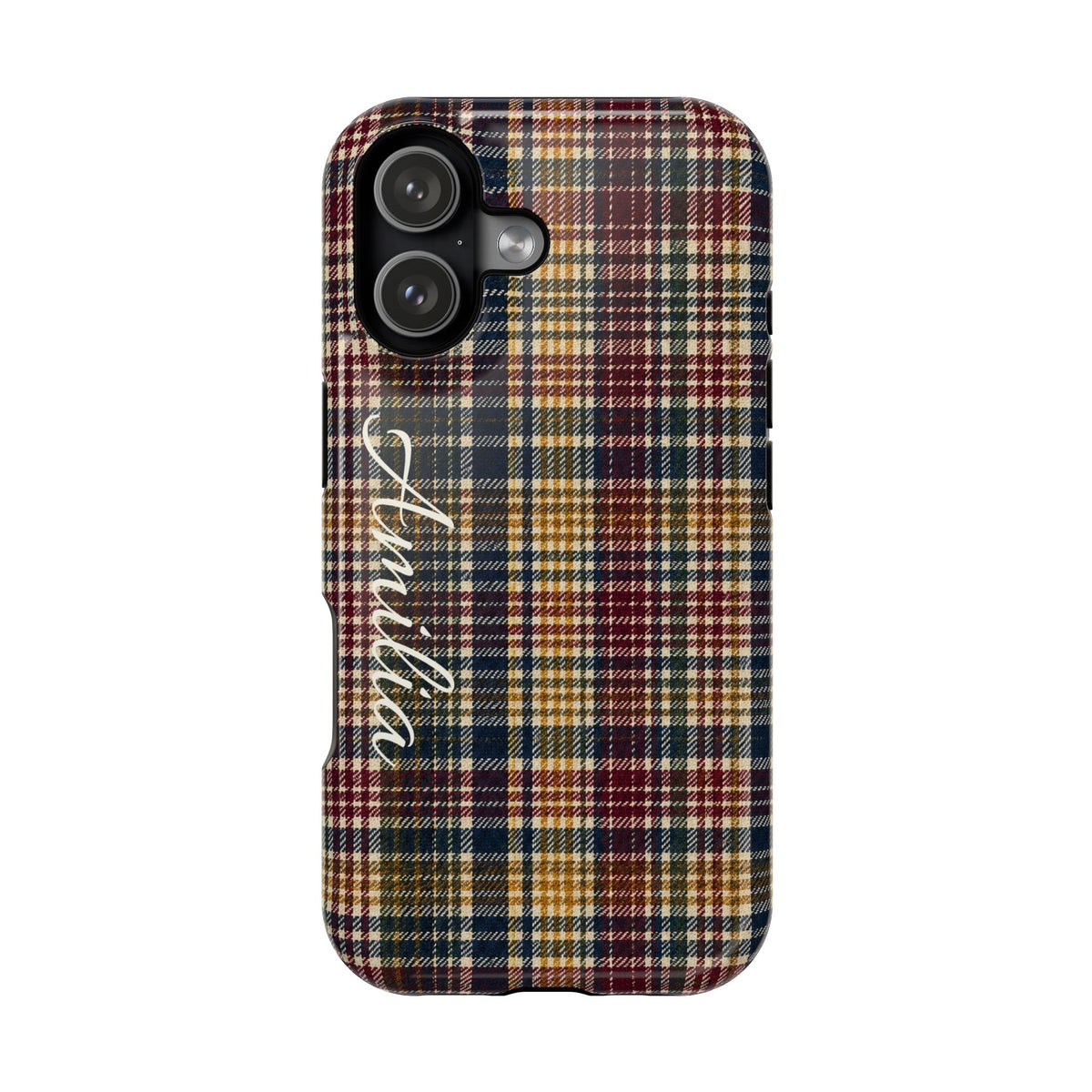 Plaid Magnetic Impact Phone Case — Personalized Script Name