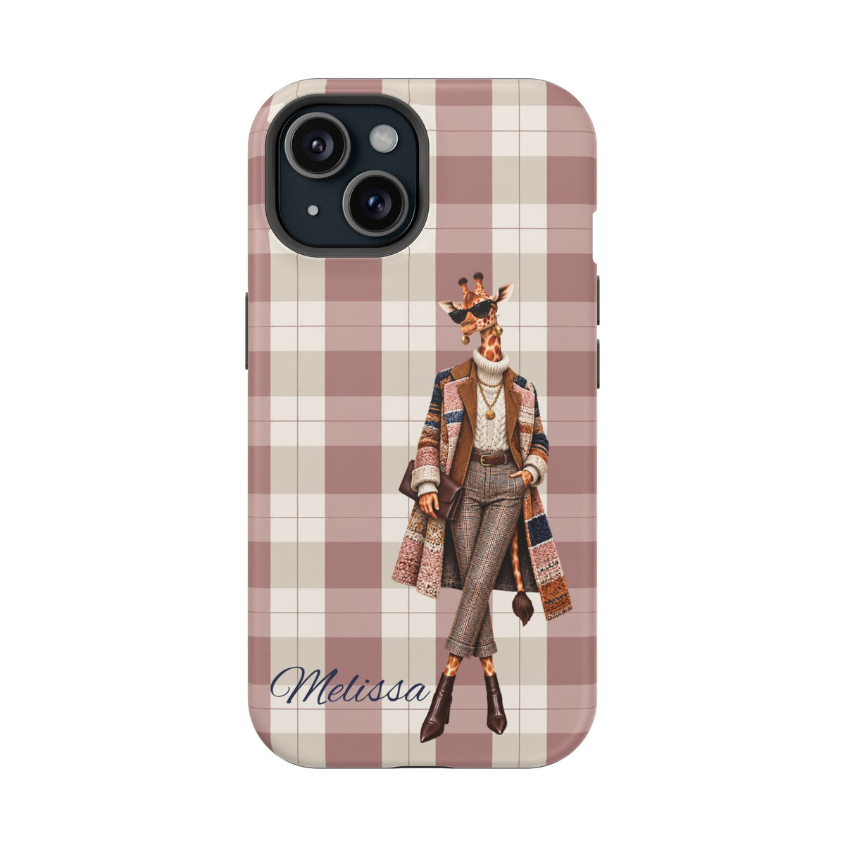 Personalized Giraffe Phone Case — Green Leopard Print Magnetic Impact-Resistant
