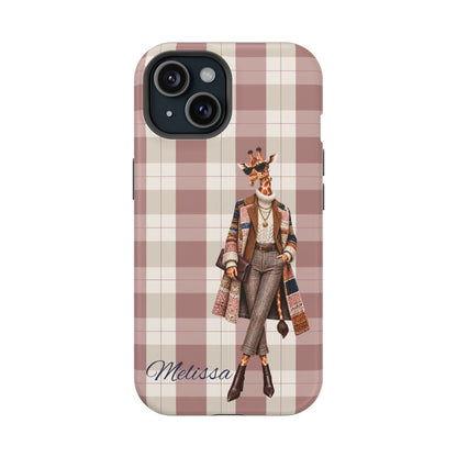 Personalized Giraffe Phone Case — Green Leopard Print Magnetic Impact-Resistant