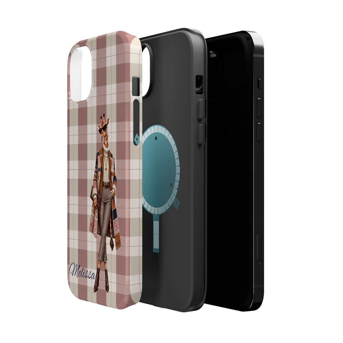 Personalized Giraffe Phone Case — Green Leopard Print Magnetic Impact-Resistant