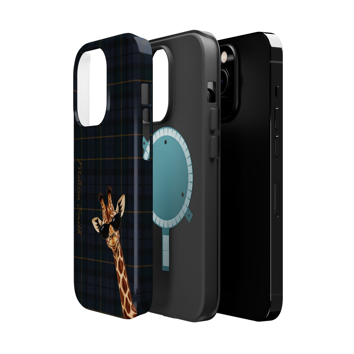 Personalized Giraffe Phone Case —Tartan Print Magnetic Impact-Resistant