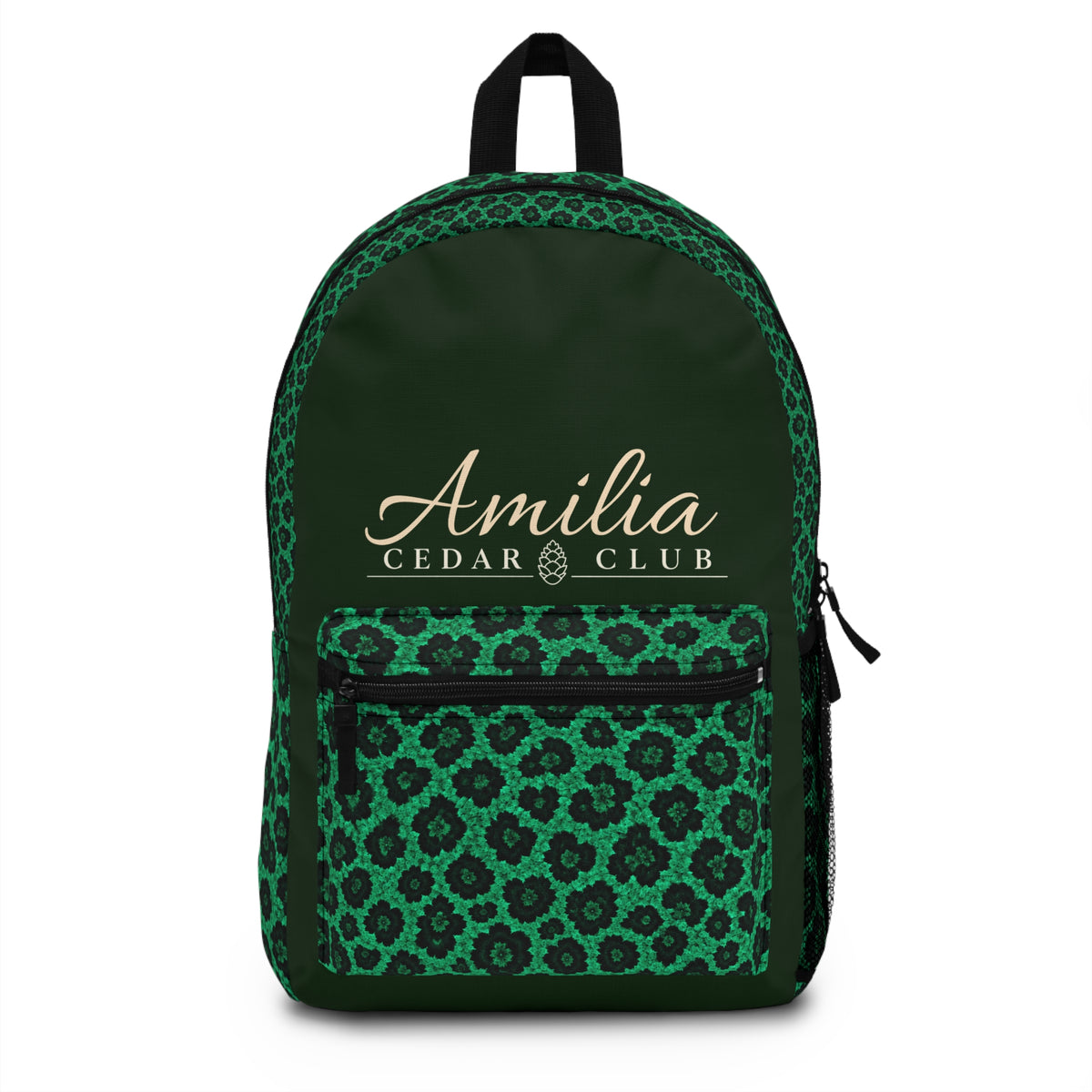 Personalized Green Floral Backpack - Custom Name School & Travel Bag
