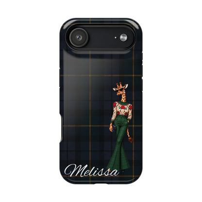 Personalized Giraffe Phone Case — Green Leopard Print Magnetic Impact-Resistant