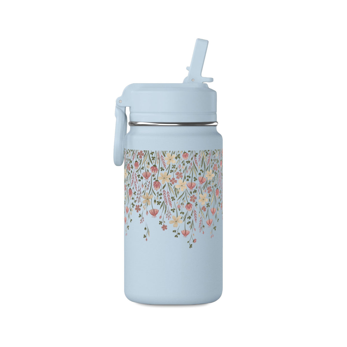 14oz Mini Water Bottle — Pink Floral Straw Bottle (Hydro Peak)