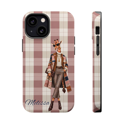 Personalized Giraffe Phone Case — Green Leopard Print Magnetic Impact-Resistant