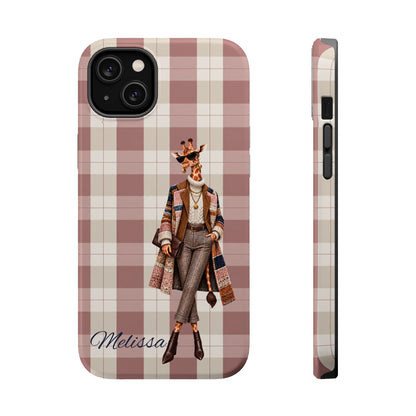 Personalized Giraffe Phone Case — Green Leopard Print Magnetic Impact-Resistant