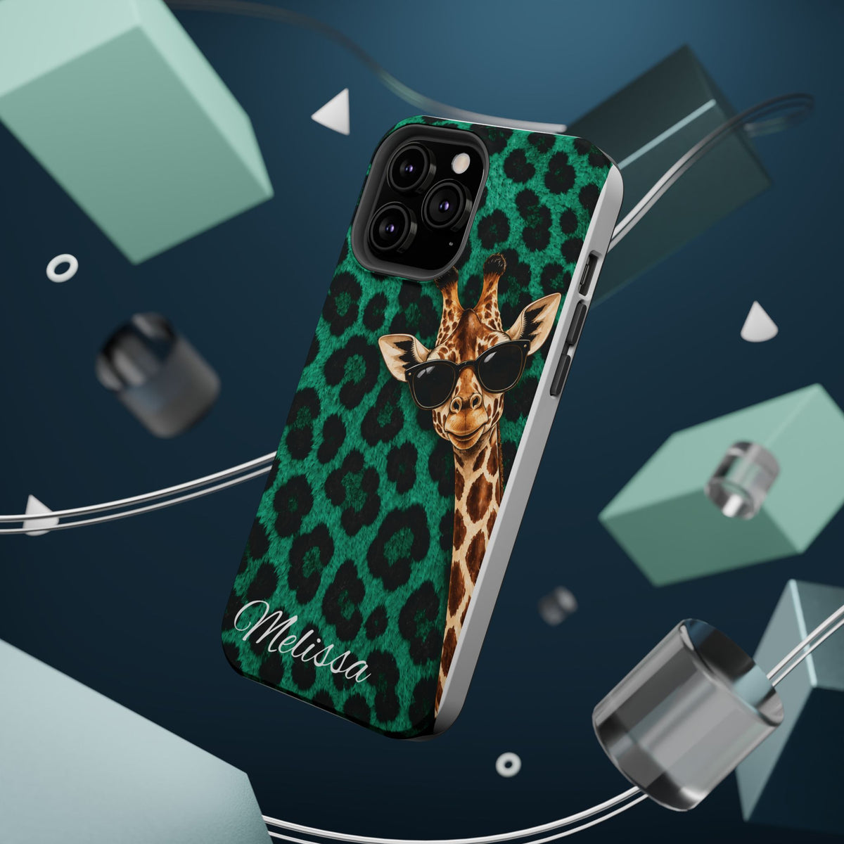 Personalized Giraffe Phone Case — Green Leopard Print Magnetic Impact-Resistant