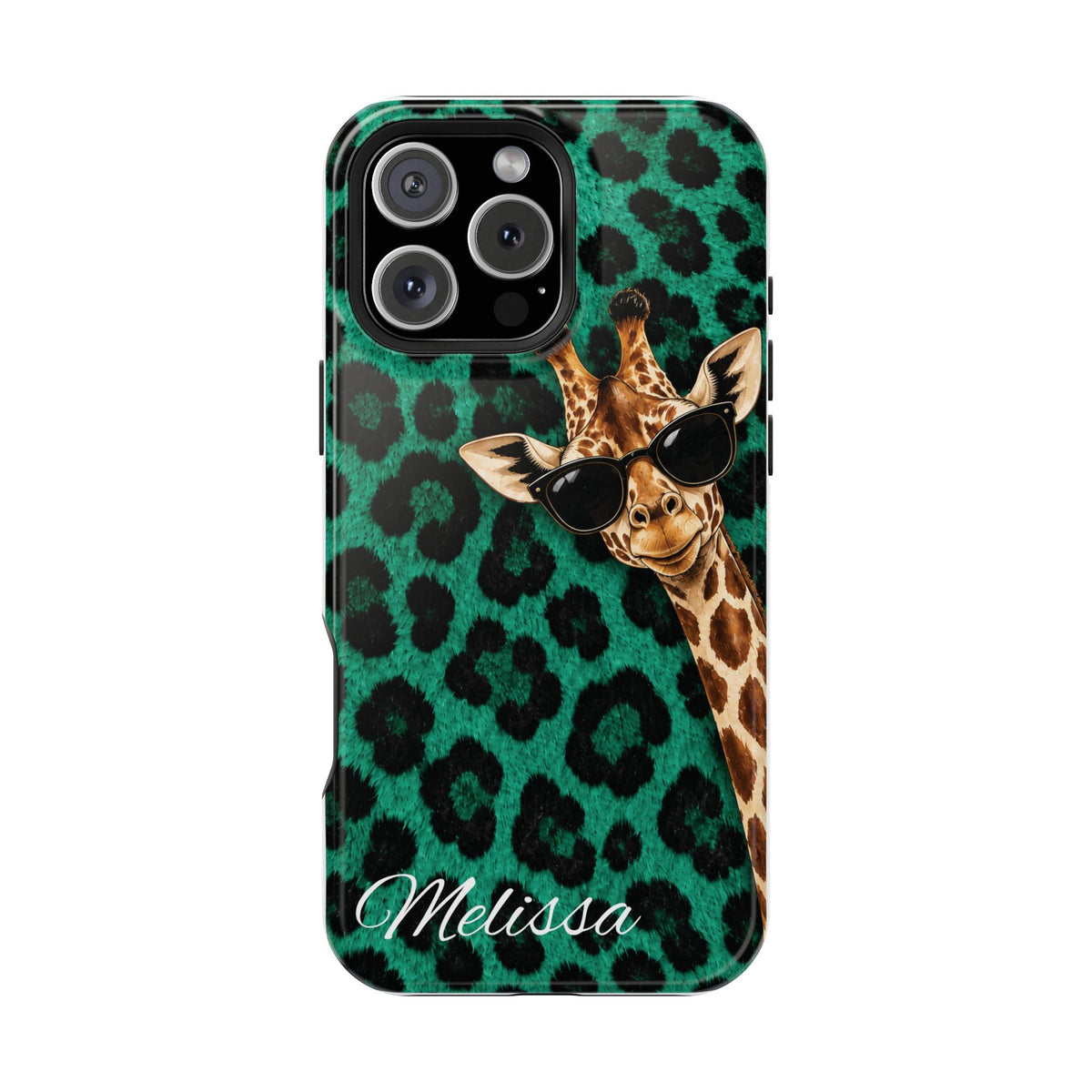 Personalized Giraffe Phone Case — Green Leopard Print Magnetic Impact-Resistant