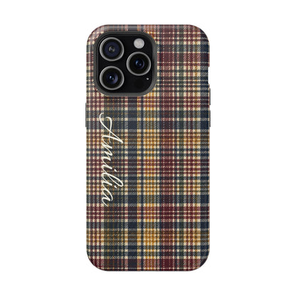 Plaid Magnetic Impact Phone Case — Personalized Script Name