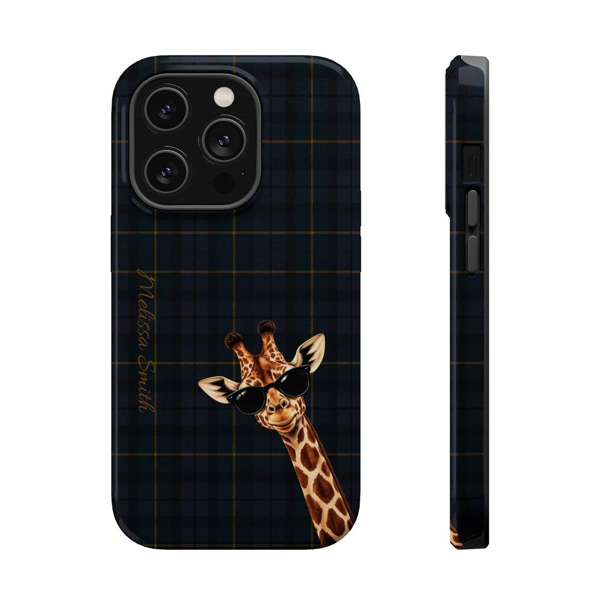 Personalized Giraffe Phone Case —Tartan Print Magnetic Impact-Resistant