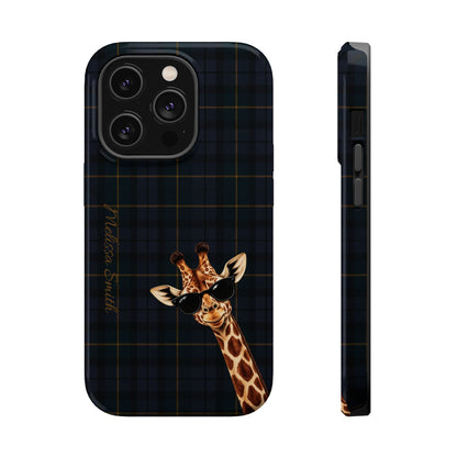 Personalized Giraffe Phone Case —Tartan Print Magnetic Impact-Resistant