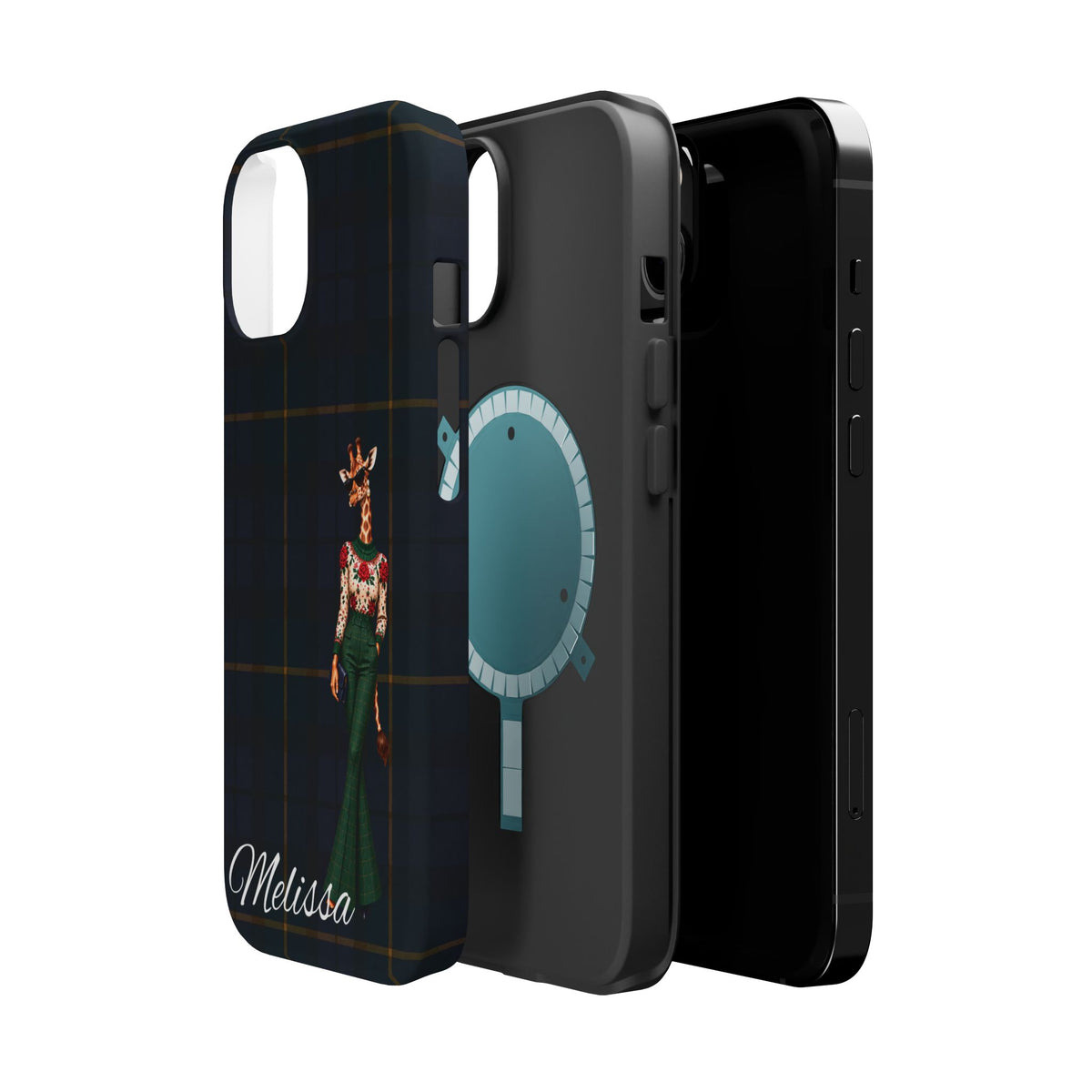 Personalized Giraffe Phone Case — Green Leopard Print Magnetic Impact-Resistant