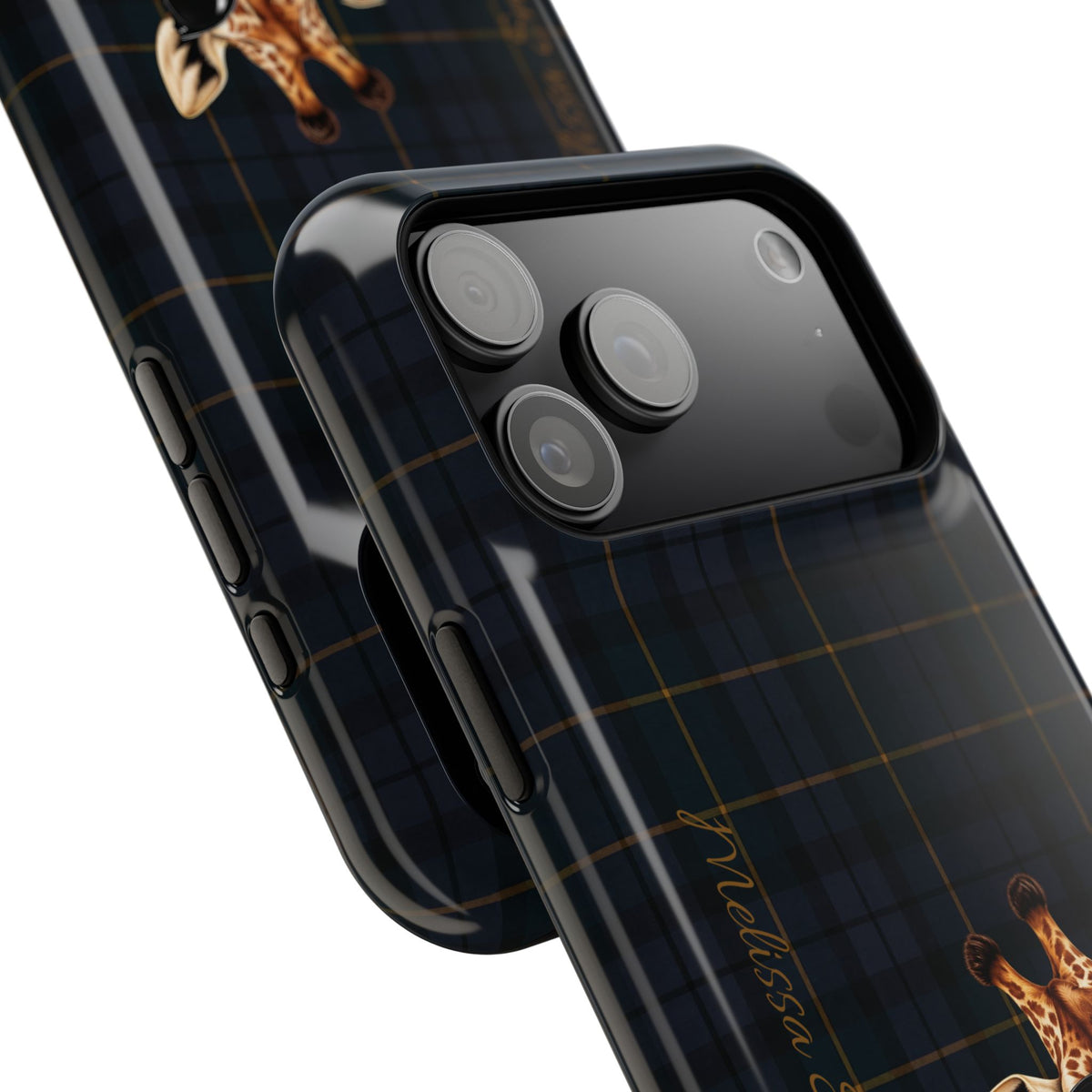 Personalized Giraffe Phone Case —Tartan Print Magnetic Impact-Resistant