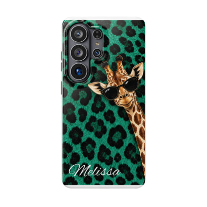 Personalized Giraffe Phone Case — Green Leopard Print Magnetic Impact-Resistant
