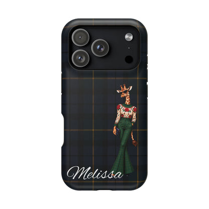 Personalized Giraffe Phone Case — Green Leopard Print Magnetic Impact-Resistant
