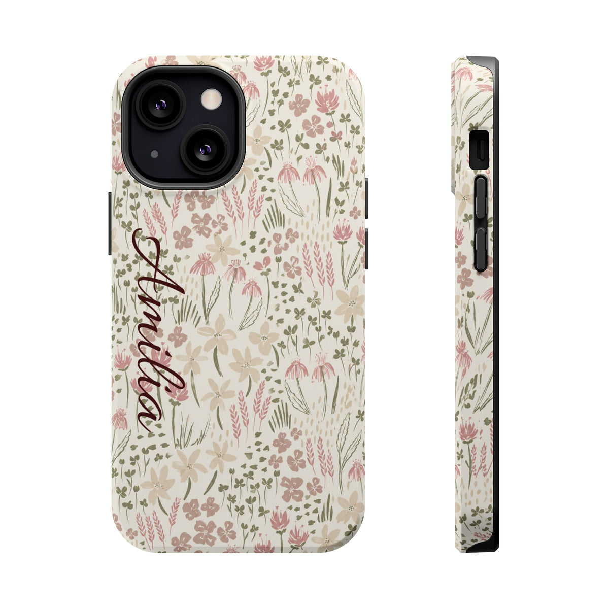 Personalized Floral Phone Case — Magnetic Impact-Resistant with Script Name