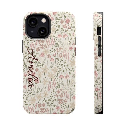 Personalized Floral Phone Case — Magnetic Impact-Resistant with Script Name