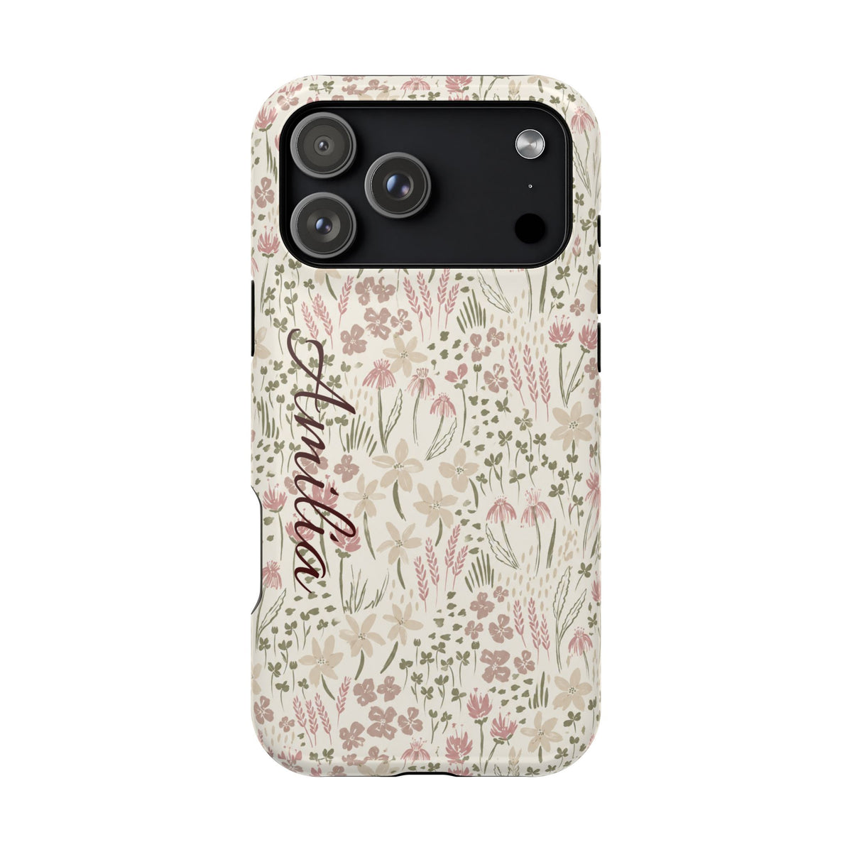 Personalized Floral Phone Case — Magnetic Impact-Resistant with Script Name