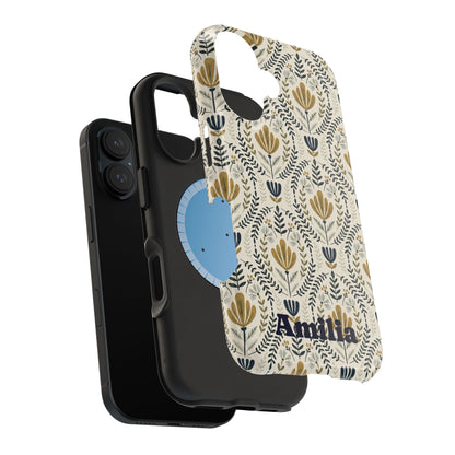 Personalized Floral Magnetic Phone Case — Impact-Resistant Protective Cover (Name Option)