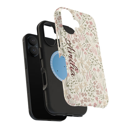 Personalized Floral Phone Case — Magnetic Impact-Resistant with Script Name