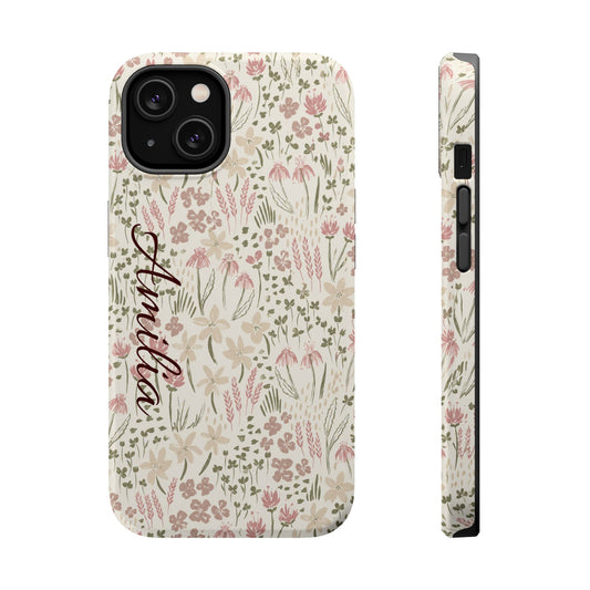 Personalized Floral Phone Case — Magnetic Impact-Resistant with Script Name