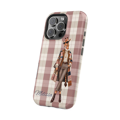 Personalized Giraffe Phone Case — Green Leopard Print Magnetic Impact-Resistant