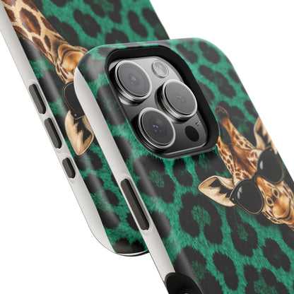Personalized Giraffe Phone Case — Green Leopard Print Magnetic Impact-Resistant