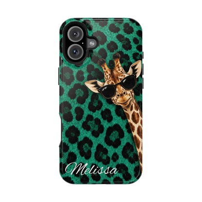 Personalized Giraffe Phone Case — Green Leopard Print Magnetic Impact-Resistant