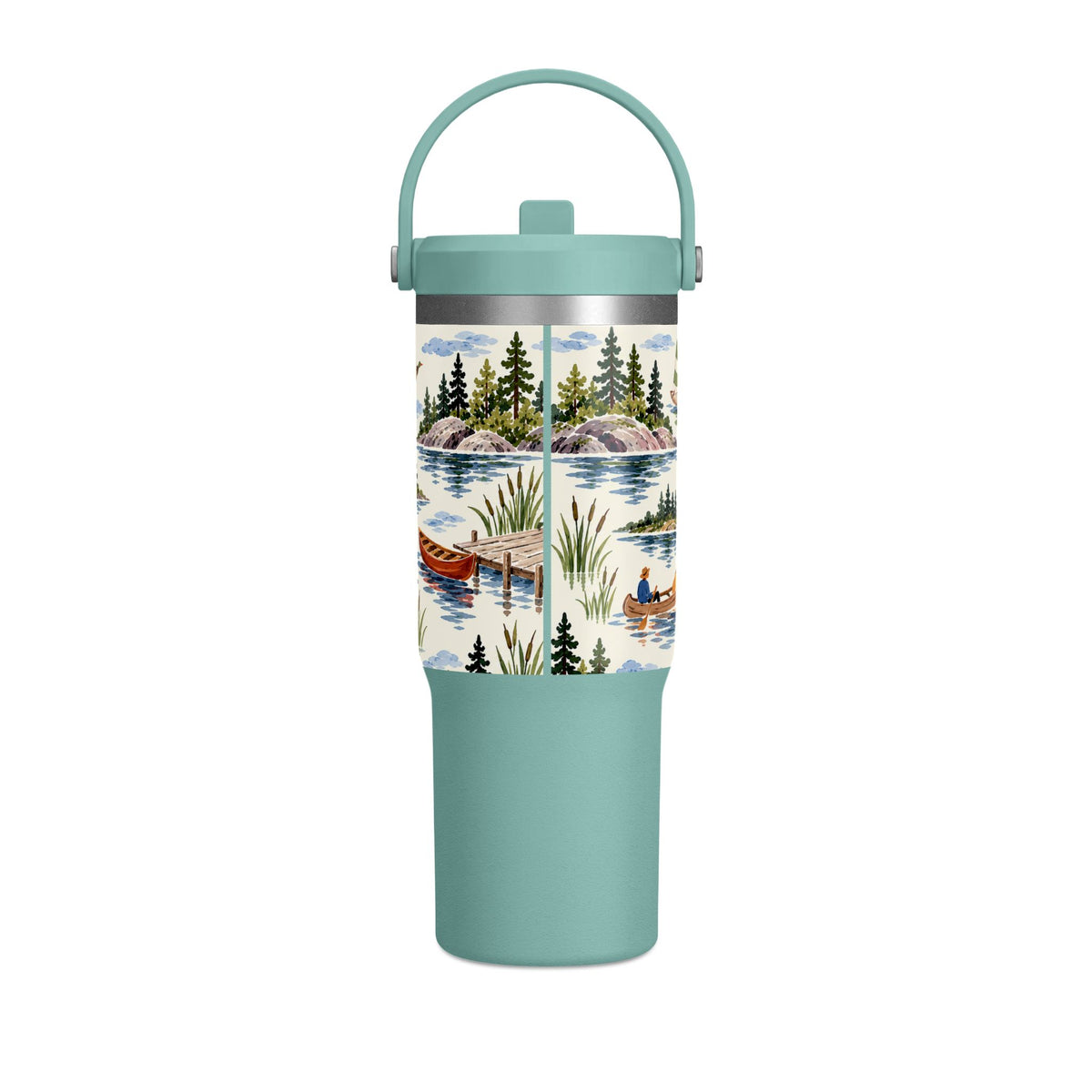 32oz Travel Tumbler — Lakeside Camping & Sailing Watercolor Design