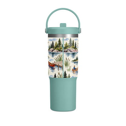 32oz Travel Tumbler — Lakeside Camping & Sailing Watercolor Design