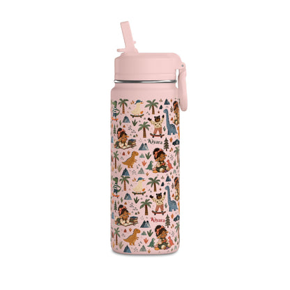 20oz Kids Dinosaur Water Bottle — Cute Dino Pattern with Name Personalization