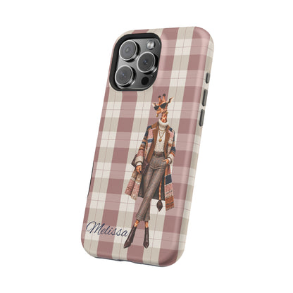 Personalized Giraffe Phone Case — Green Leopard Print Magnetic Impact-Resistant