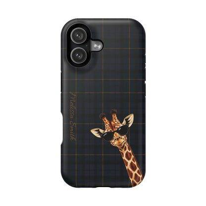 Personalized Giraffe Phone Case —Tartan Print Magnetic Impact-Resistant