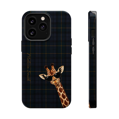 Personalized Giraffe Phone Case —Tartan Print Magnetic Impact-Resistant