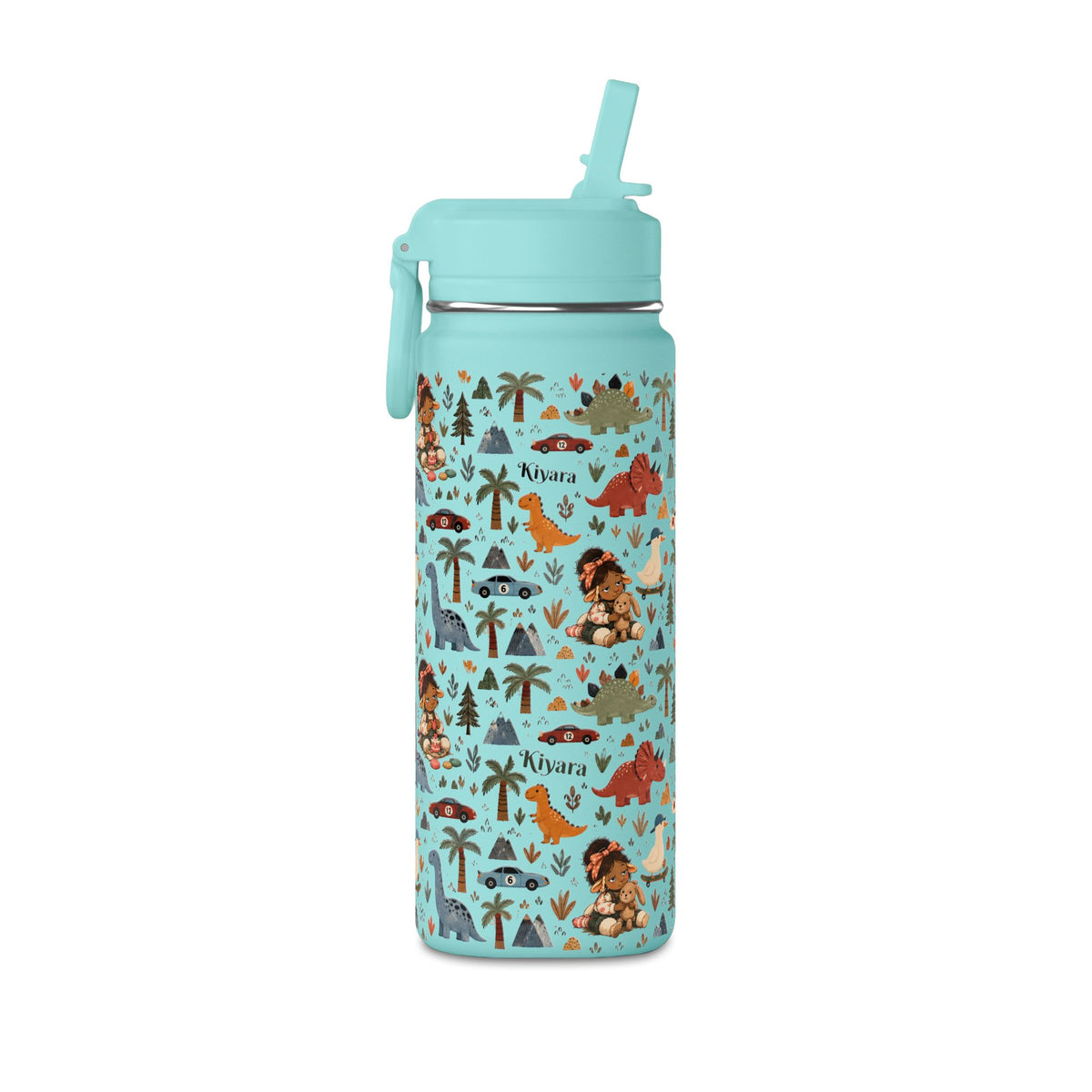 20oz Kids Dinosaur Water Bottle — Cute Dino Pattern with Name Personalization