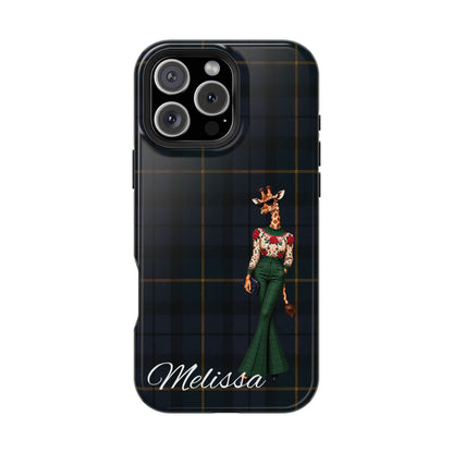 Personalized Giraffe Phone Case — Green Leopard Print Magnetic Impact-Resistant