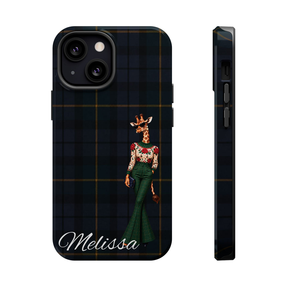 Personalized Giraffe Phone Case — Green Leopard Print Magnetic Impact-Resistant