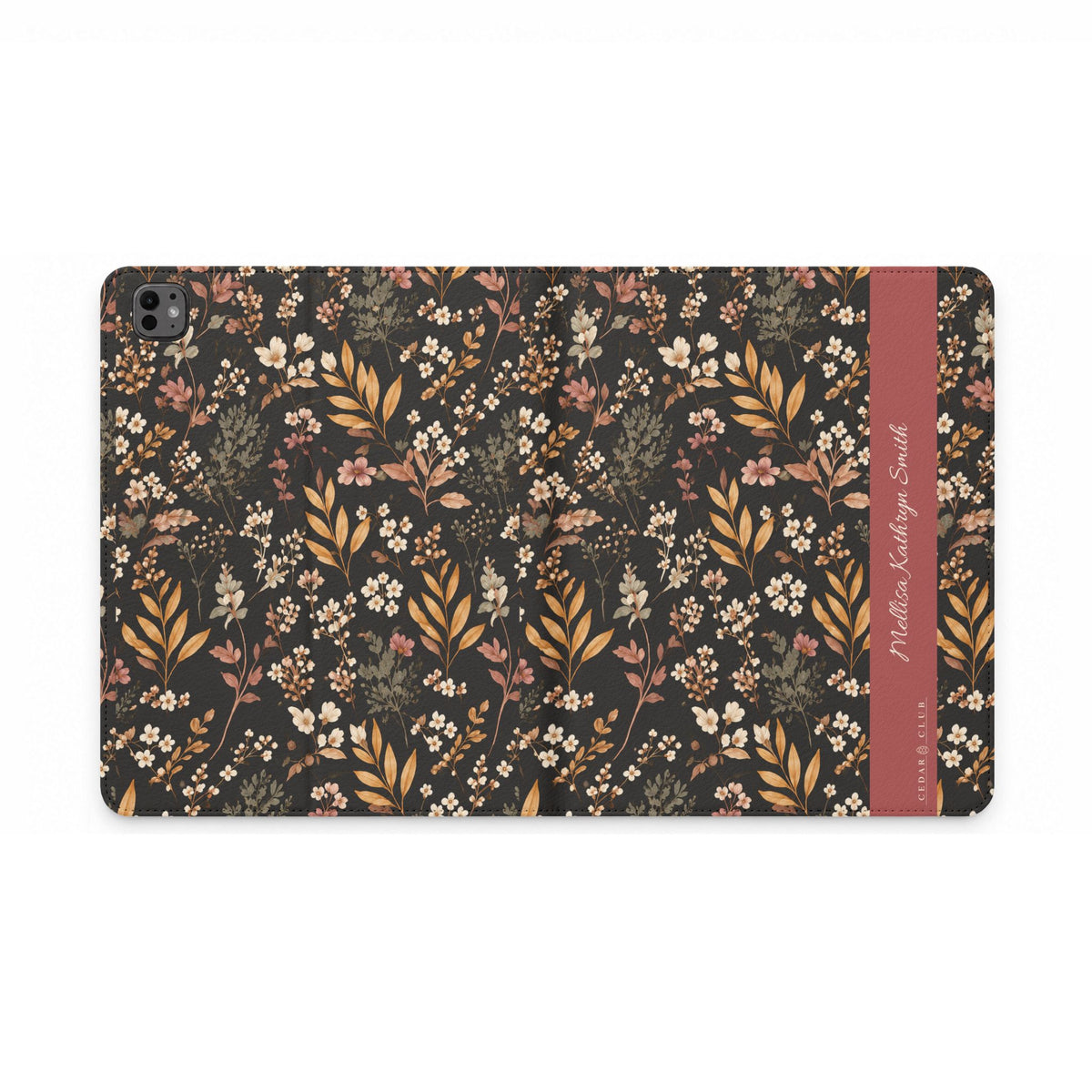 Floral Vintage Tablet Folio Case — Autumn Wildflower Pattern with Personalized Name Stripe