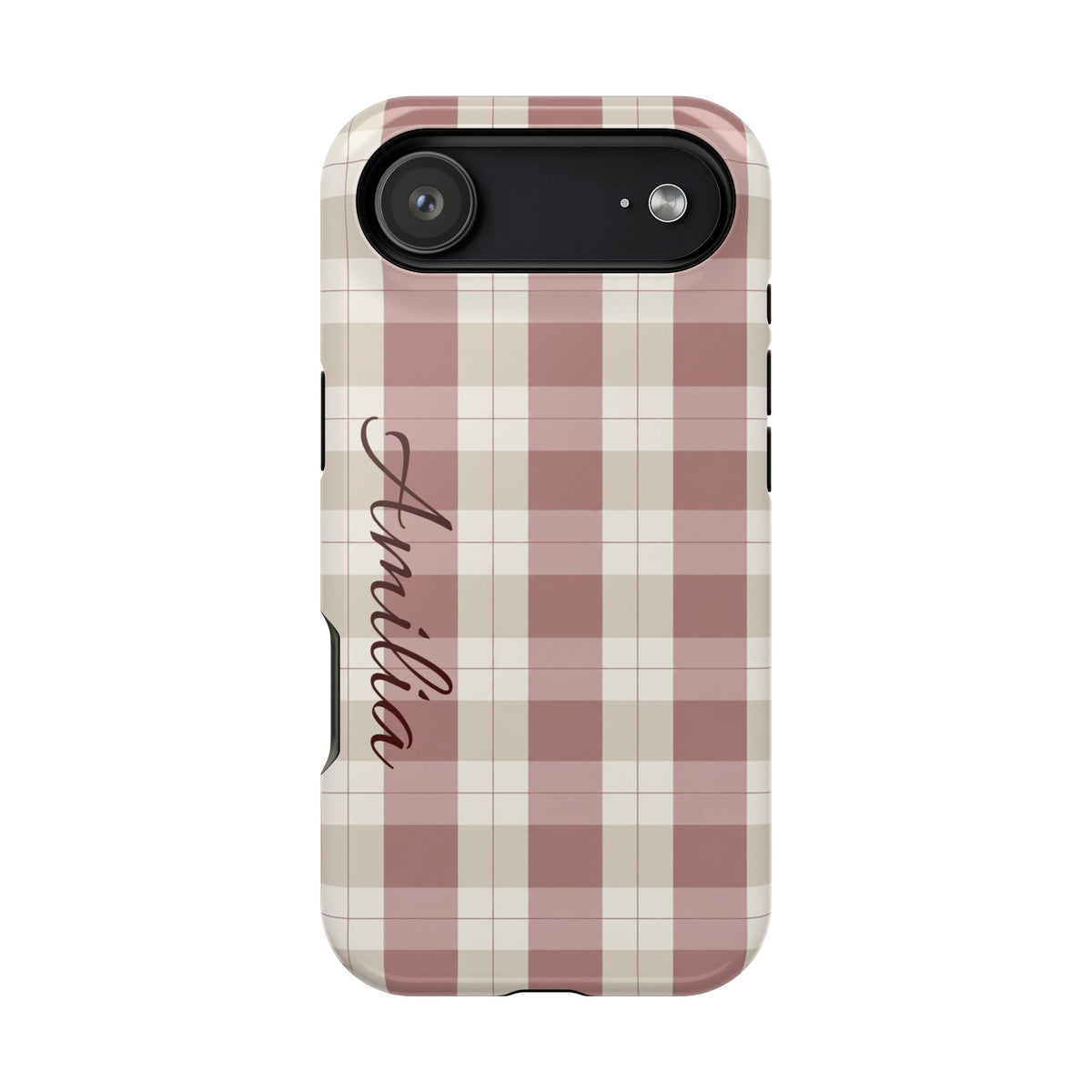 Plaid Personalized Phone Case — Magnetic Impact-Resistant, Name Customizable