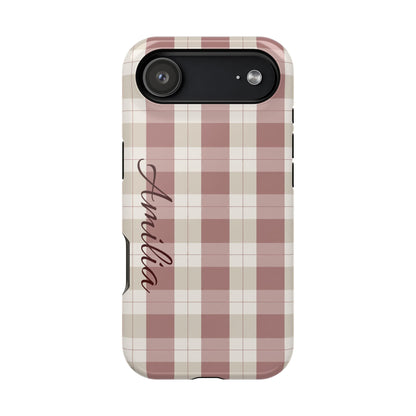 Plaid Personalized Phone Case — Magnetic Impact-Resistant, Name Customizable
