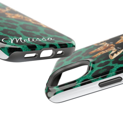Personalized Giraffe Phone Case — Green Leopard Print Magnetic Impact-Resistant