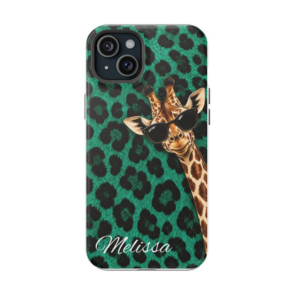 Personalized Giraffe Phone Case — Green Leopard Print Magnetic Impact-Resistant