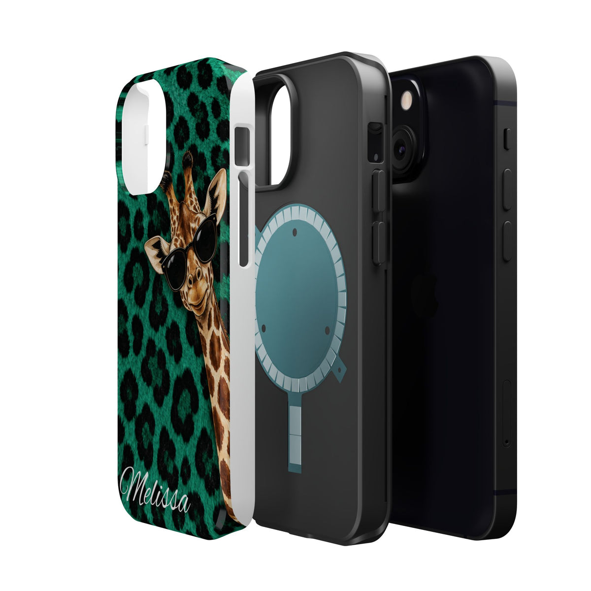 Personalized Giraffe Phone Case — Green Leopard Print Magnetic Impact-Resistant